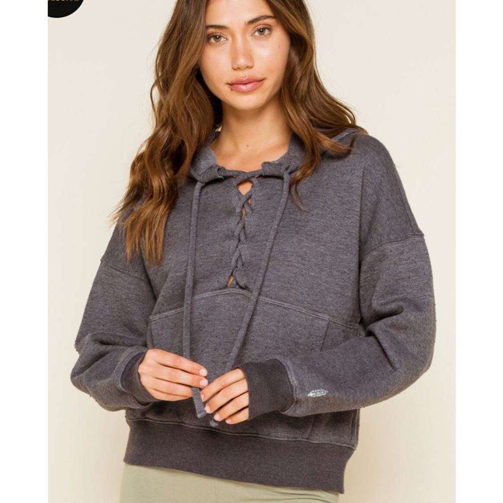 Free People Movement Believer hoodie size medium gray lace up casual